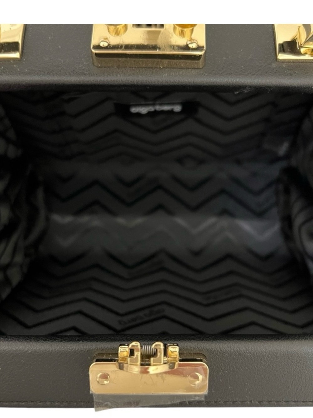 Olga Berg Georgia Black Woven Straw Box Bag NWT Gold Hardware Crossbody - Picture 6 of 8